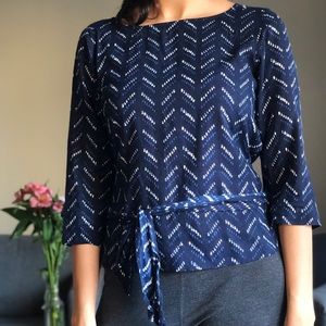 Blue and white tie top